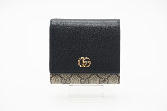 ☆安心の3大保証☆ ABランク ≪GUCCI グッチ/二つ折り財布≫ 598587 GGマーモント ミディアム ウォレット ベージュ ブラック 美品 送料込