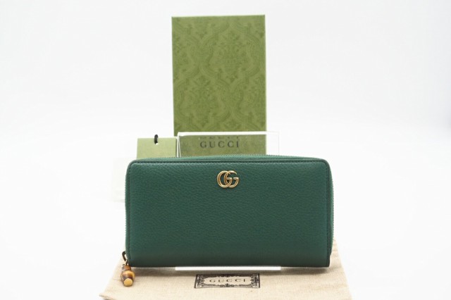 ☆安心の3大保証☆ ABランク ≪GUCCI グッチ/ラウンドファスナー長財布≫ 739499 ダブルG バンブー付き ジップアラウンド ウォレット 緑