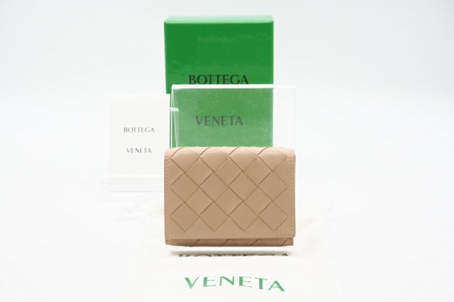 ☆安心の3大保証☆ Aランク ≪BOTTEGA VENETA ボッテガ ヴェネタ/三つ折り財布≫ 635561 イントレチャート コンパクト アーモンド 極美品