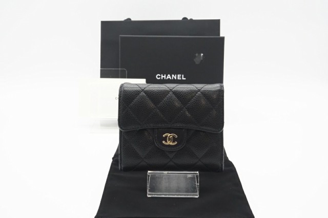 ☆安心の3大保証☆ ABランク ≪CHANEL シャネル/三つ折り財布≫ AP0231 キャビアスキン マトラッセ コンパクトウォレット 美品 ブラック