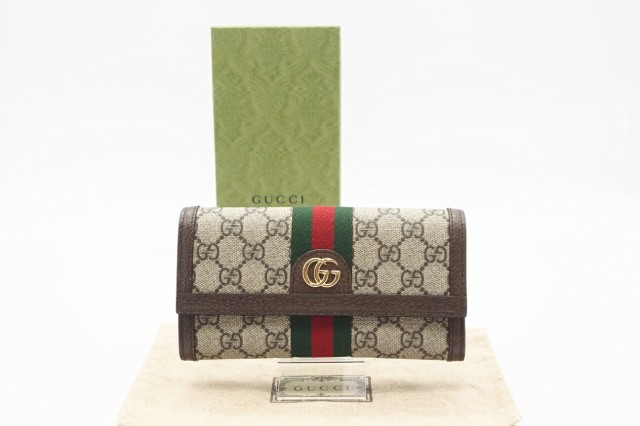 ☆安心の3大保証☆ ABランク ≪GUCCI グッチ/二つ折り長財布≫ 523153 オフィディア GGスプリーム GGコンチネンタル ベージュ ブラウン