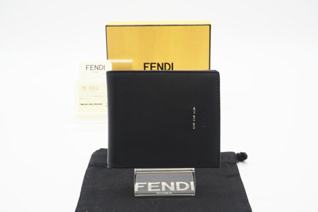 ☆安心の3大保証☆ ABランク ≪FENDI フェンディ/二つ折り財布≫ 7M0169 フェンディ ロゴ レザー ブラック 黒 コンパクト 美品 送料無料