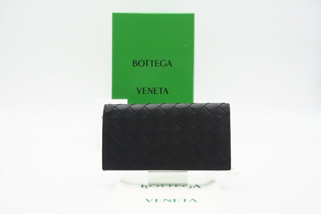 ☆安心の3大保証☆ ABランク ≪BOTTEGA VENETA ボッテガ ヴェネタ/二つ折り長財布≫ 591365 イントレチャート ブラック パラキート ブラ