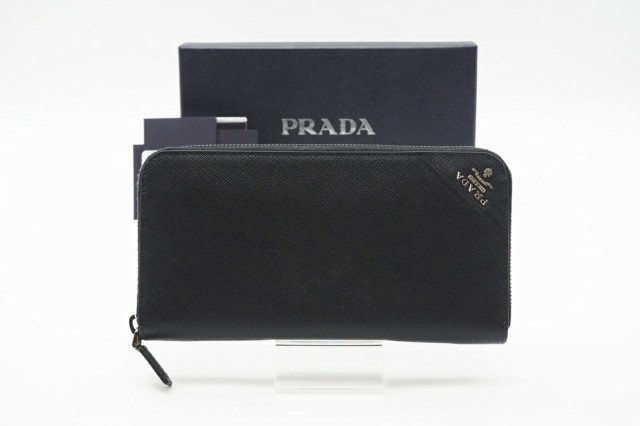 ☆安心の3大保証☆ Bランク ≪PRADA プラダ/ラウンドファスナー長財布≫ 2ML317 サフィアーノ レザー ロゴプレート ネロ ブラック 送料無