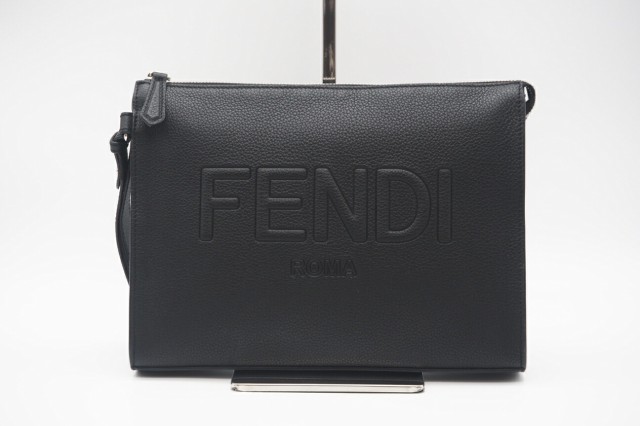 ☆安心の3大保証☆ ABランク ≪FENDI フェンディ/クラッチバッグ ≫ 7VA491 FENDI ROMA ロゴ フラットスリム レザー ブラック 黒 美品 送