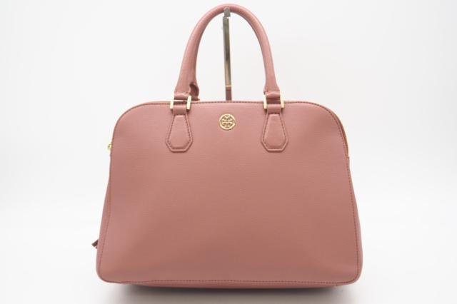 ☆安心の3大保証☆ ABランク ≪TORY BURCH トリーバーチ/ハンドバッグ≫ 10006011 ロゴプレート レザー ピンクベージュ ゴールド 美品 送料無料の通販は