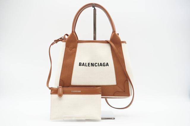 1円 BALENCIAGA バレンシアガ 390346 ネイビーカバスXS キャンバス 2WAY ハンドバッグ ショルダー アイボリー系×ブラック系 AM9673 バレンシアガ バッグ レディース カバスXS デニム トート
