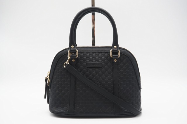☆安心の3大保証☆ ABランク ≪GUCCI グッチ/2WAYバッグ≫ 449654 マイクログッチシマ レザー ハンドバッグ ブラック 黒 送料無料