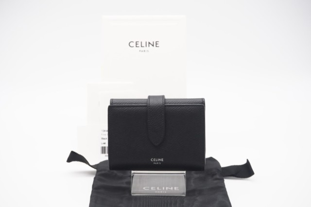 ☆安心の3大保証☆ ABランク ≪CELINE セリーヌ /三つ折り財布≫ 10B643 ファインストラップ ウォレット コンパクトウォレット ブラック 美品 送料無料
