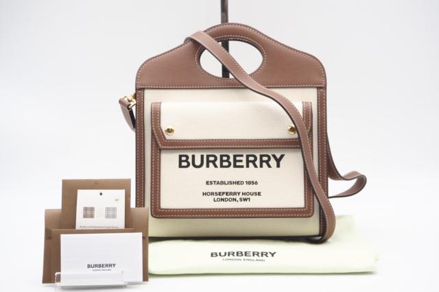 ☆安心の3大保証☆ ABランク ≪BURBERRY バーバリー/ショルダーバッグ≫ 8031746 ミニ ポケットバッグ ナチュラル モルトブラウン 美品 送料無料
