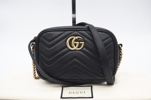 ☆安心の3大保証☆ ABランク ≪GUCCI グッチ/ショルダーバッグ≫ 448065  GGマーモント キルティング ミニバッグ ブラック 美品 送料無料