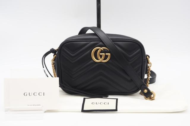 ☆安心の3大保証☆ Aランク ≪GUCCI グッチ/ショルダーバッグ≫ 448065 GGマーモント キルティング ミニバッグ ブラック 極美品 送料無料