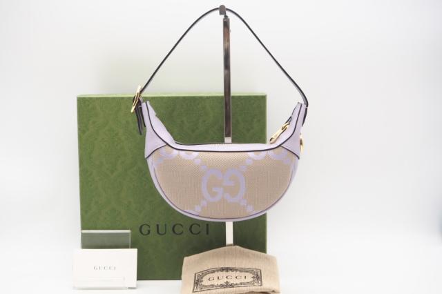 ☆安心の3大保証☆ Aランク ≪GUCCI グッチ/ハンドバッグ≫ 658551 ジャンボGG キャンバス レザーミニバッグ ベージュ パープル 未使用品 送料無料