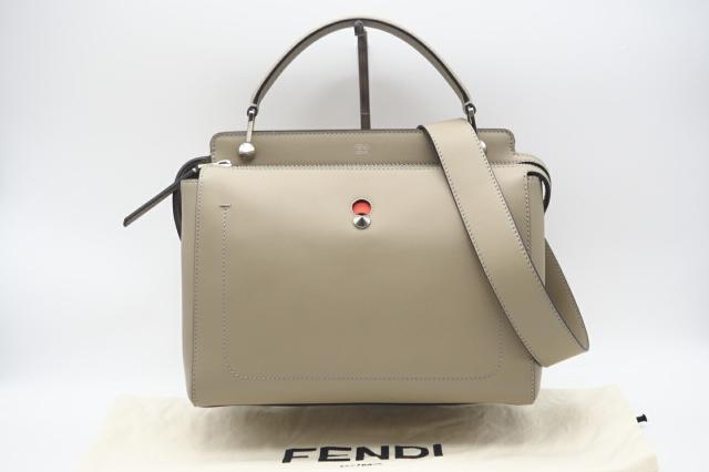 ☆安心の3大保証☆ Aランク ≪FENDI フェンディ/2WAYバッグ≫ 8BN293 ドットコム レザー ハンドバッグ ベージュ オレンジ 極美品 送料無料
