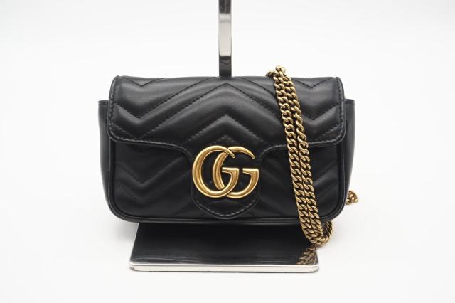 ☆安心の3大保証☆ ABランク ≪GUCCI グッチ/ショルダーバッグ≫ 476433 GGマーモント キルティング スーパーミニバッグ ブラック 美品 送料無料