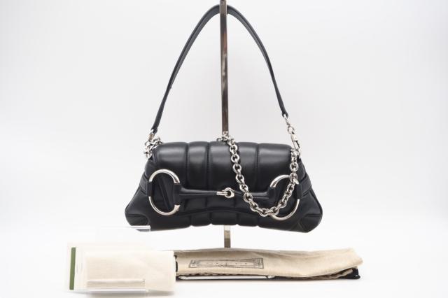 ☆安心の3大保証☆ Aランク ≪GUCCI グッチ/ショルダーバッグ≫ 764339 ホースビット チェーン スモール ブラック シルバー 極美品 送料無料