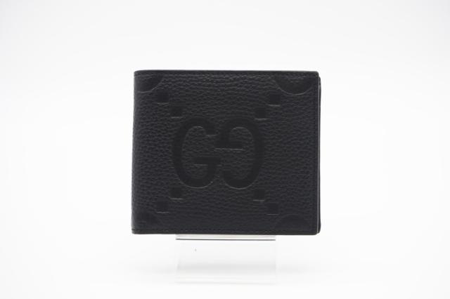 ☆安心の3大保証☆ Aランク ≪GUCCI グッチ/二つ折り財布≫ 739479 ジャンボGG レザー ウォレット ブラック ロゴ 極美品 送料無料
