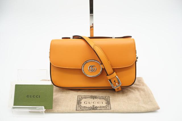 ☆安心の3大保証☆ Aランク ≪GUCCI グッチ/2WAYバッグ≫ 739722 ダブルG レザー ショルダーバッグ オレンジ ロゴマーク 極美品 送料無料