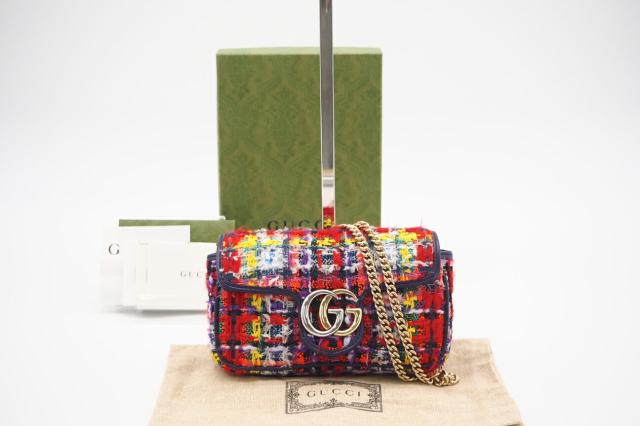 ☆安心の3大保証☆ ABランク ≪GUCCI グッチ/ショルダーバッグ≫ 476433  GGマーモント ツイード スーパーミニバッグ マルチカラー 美品 送料無料