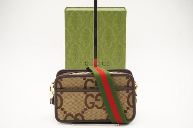 ☆安心の3大保証☆ ABランク ≪GUCCI グッチ/ショルダーバッグ≫ 696075 ジャンボGG キャンバス レザー ミニバッグ ベージュ ブラウン グリーン レッド