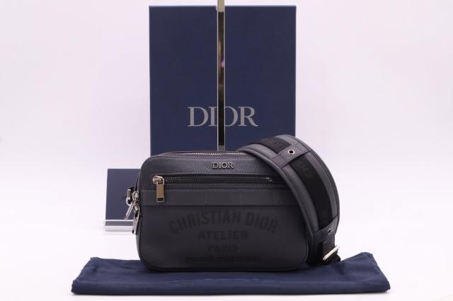 ☆安心の3大保証☆ ABランク ≪Dior ディオール/ショルダーバッグ≫ 1SFPO101UAT サファリ レザー メッセンジャーバッグ ネイビー 美品 無料無料