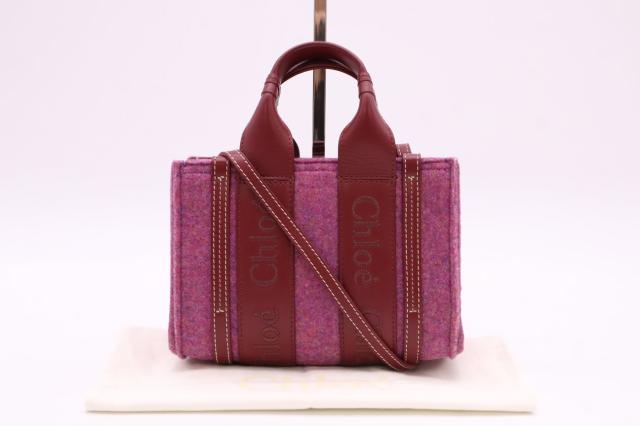 ☆安心の3大保証☆ ABランク ≪Chloe クロエ/2WAYバッグ≫ CHC22WP237I58520 woody フェルト レザー ストラップ付き スモール ハンドバッグ パープル