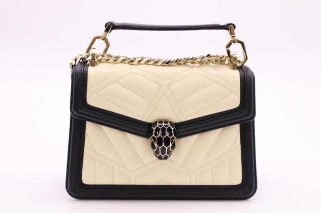 ☆安心の3大保証☆ Aランク ≪BVLGARI ブルガリ/ショルダーバッグ≫ 289944 セルペンティ レザー ダイヤモンド ブラスト ベージュ ブラック 送料無料 ショルダーバッグ