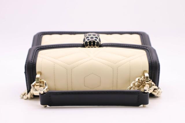 ☆安心の3大保証☆ Aランク ≪BVLGARI ブルガリ/ショルダーバッグ≫ 289944 セルペンティ レザー ダイヤモンド ブラスト ベージュ ブラック 送料無料 ショルダーバッグ