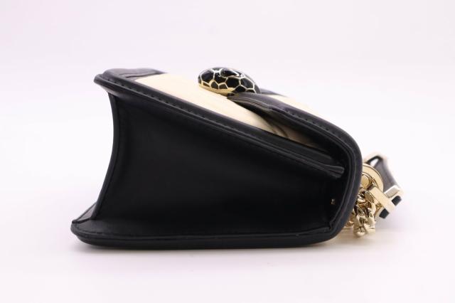 ☆安心の3大保証☆ Aランク ≪BVLGARI ブルガリ/ショルダーバッグ≫ 289944 セルペンティ レザー ダイヤモンド ブラスト ベージュ ブラック 送料無料 ショルダーバッグ