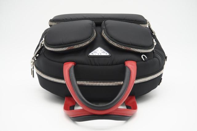 ☆安心の3大保証☆ Aランク ≪PRADA プラダ /ハンドバッグ≫ トライアングルロゴ テスート ハンドバッグ ネロ フォーコ ブラック レッド 送料無料 ☆安心の3大保証☆ Aランク ≪PRADA プラダ /ハンドバッグ