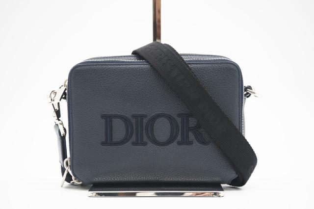 ☆安心の3大保証☆ ABランク ≪Dior ディオール/ショルダーバッグ≫ グレインドカーフスキン DIORロゴ刺繍 レザーメッセンジャーバッグ ネイビー