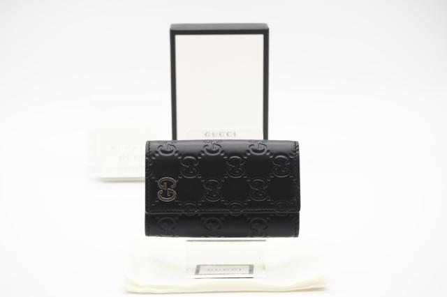 ☆安心の3大保証☆ Aランク ≪GUCCI グッチ/6連キーケース≫ 473924 GGメタル グッチシマ レザー ブラック ロゴプレート 極美品 送料無料
