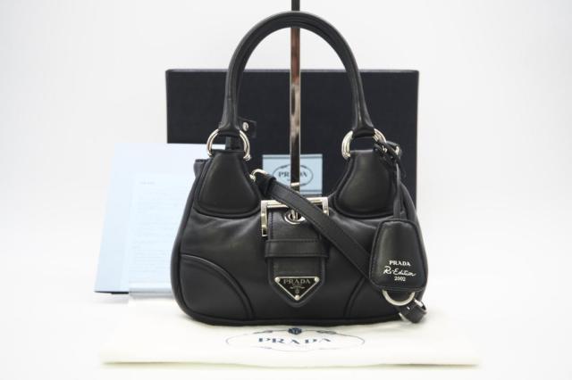 ★3日以内返品可★ PRADA プラダ 1BA381 パデッドナッパ レザー ムーン 2WAYバッグ  ブラック バッグ