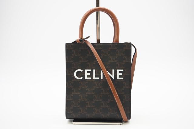 ★3日以内返品可★ CELINE セリーヌ 194372BZK.04LU ミニ バーティカル トリオンフ キャンバス CELINE カバ  ブラウン ホワイト バッグ