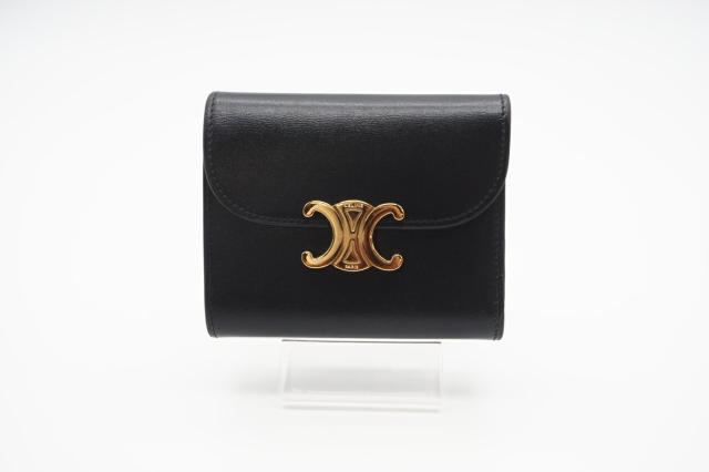 ★３日以内返品可★ CELINE セリーヌ 10D783 トリオンフ スモール フラップウォレット ブラック 財布