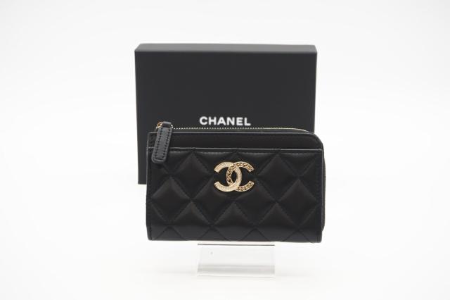 ★３日以内返品可★ CHANEL シャネル AP4180 ラムスキン マトラッセ ブラック L字ファスナーカードケース