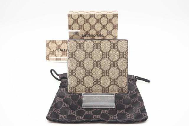 ★３日以内返品可★ BALENCIAGA バレンシアガ 680403 ザ ハッカープロジェクト グッチコラボ コンパクトウォレット ベージュ 財布