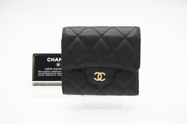 ★３日以内返品可★ CHANEL シャネル AP4383 キャビアスキン マトラッセ コンパクトウォレット ブラック 財布