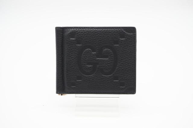 ★３日以内返品可★ GUCCI グッチ 739477 ジャンボGG レザー 二つ折りマネークリップ ブラック 財布