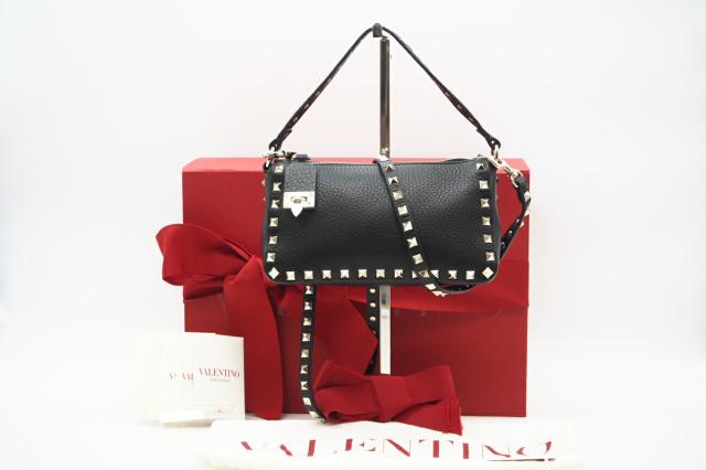 ★３日以内返品可★ VALENTINO ヴァレンティノ 3W2B0J47VSF 0NO ガラヴァーニ ロックスタッズ レザー 2WAYハンドバッグ