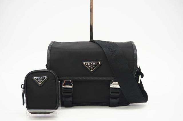 ★３日以内返品可★ PRADA プラダ 2VD034_2DMH_F0002_V_XOP Re-Nylon xサフィアーノレザー ブラック ショルダーバッグ 極美品