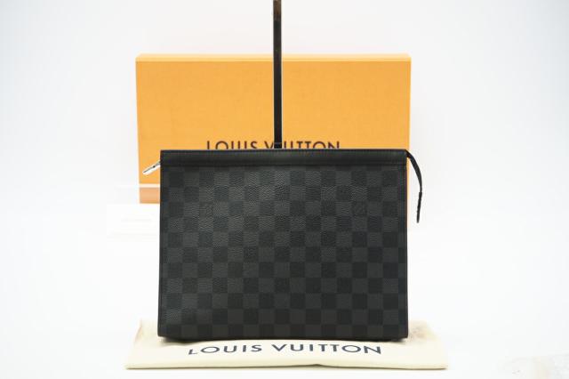 ★３日以内返品可★ LOUIS VUITTON ルイ ヴィトン N41696 ダミエ グラフィット ポシェット ヴォワヤージュ MM グレー クラッチバッグ 美品