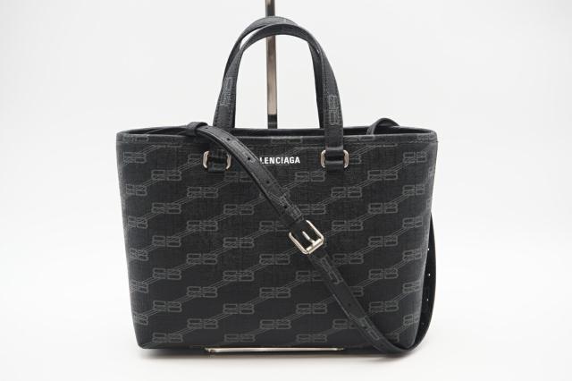 ★３日以内返品可★ BALENCIAGA バレンシアガ 702699 BBモノグラム ブラック グレー シグネチャー スモール ショッパーバッグ