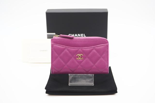 ★３日以内返品可★ CHANEL シャネル AP3179 キャビアスキン パープル クラシック ジップ カードケース