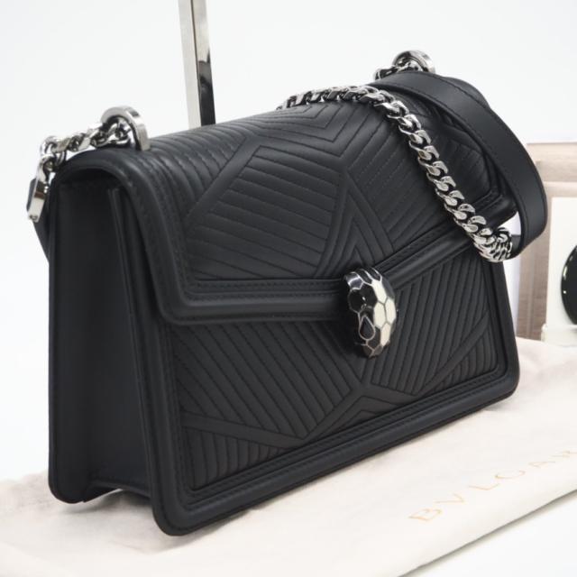 ★3日以内返品可★ BVLGARI ブルガリ 288578 セルペンティ レザー ブラック ホワイト 2WAYチェーンショルダーバッグ 極美品