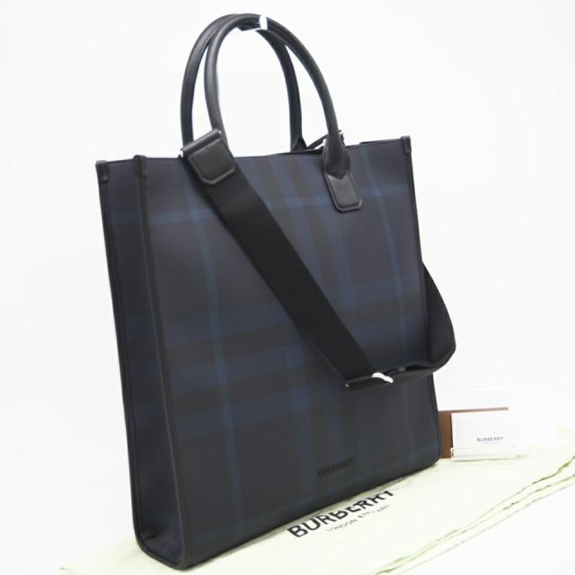 ★3日以内返品可★ BURBERRY バーバリー 8074097 レザー スリム ヴァーティカル デニートート ネイビー 2WAYバッグ 美品