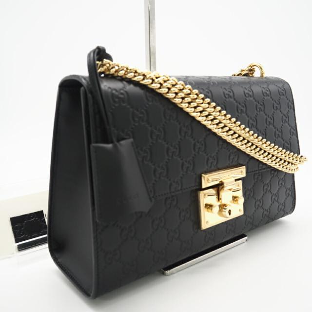 ★3日以内返品可★ GUCCI グッチ 409486 レザー グッチシマ パドロック ブラック ショルダーバッグ 極美品