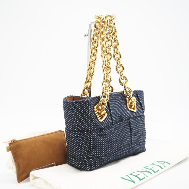 ★3日以内返品可★ BOTTEGA VENETA ボッテガ ヴェネタ マキシイントレチャート アルコ デニム ネイビー トートバッグ 極美品