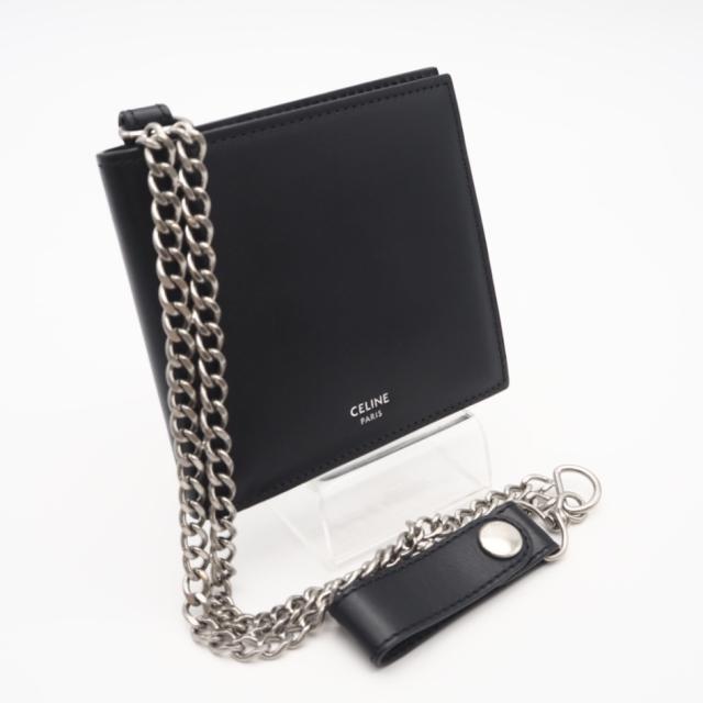 ★3日以内返品可★ CELINE セリーヌ 10C873BLX バイフォールド レザー チェーンウォレット ブラック 二つ折り財布 極美品
