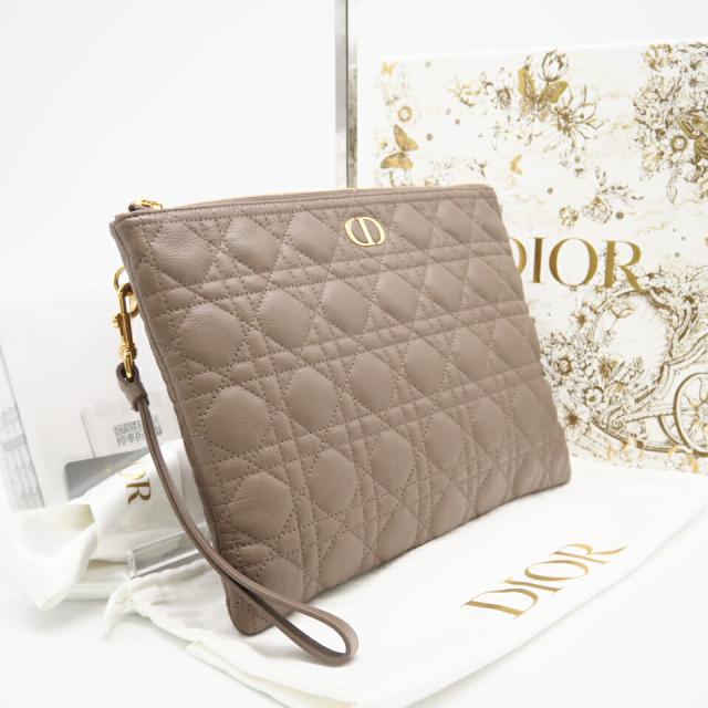 ★3日以内返品可★ 極美品 Dior ディオール カナージュ カーフスキン Dior Caro デイリーポーチ ラージ ウォームトープ S5086UWHC クラッチバッグ ブラウン カーフレザー レディース